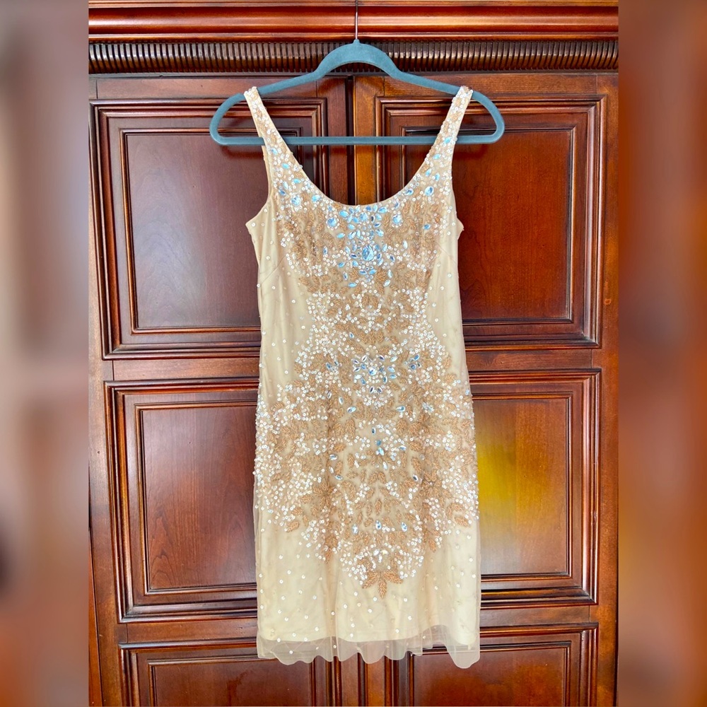 Adrianna Papell cream cocktail dress.